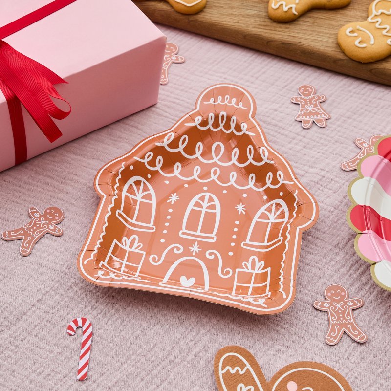 Peberkagehus Paptallerkener Brun - 8 stk | Ginger Bread Tallerkner - Temashop