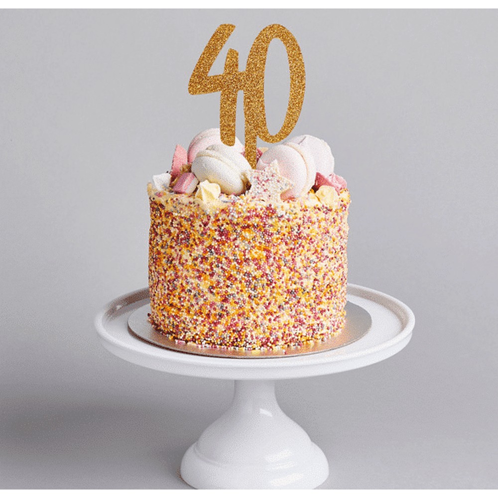 40 Års Kagetopper Guld - 1 stk (20 x 8 cm) | 40 år Kagefigur / kagetopper - Temashop