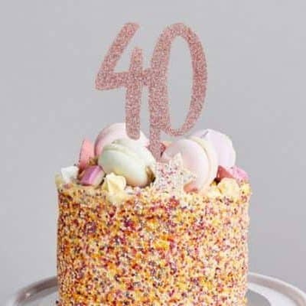 40 Års Kagetopper Rosaguld - 1 stk (7,5 x 20 cm) | 40 år Kagefigur / kagetopper - Temashop