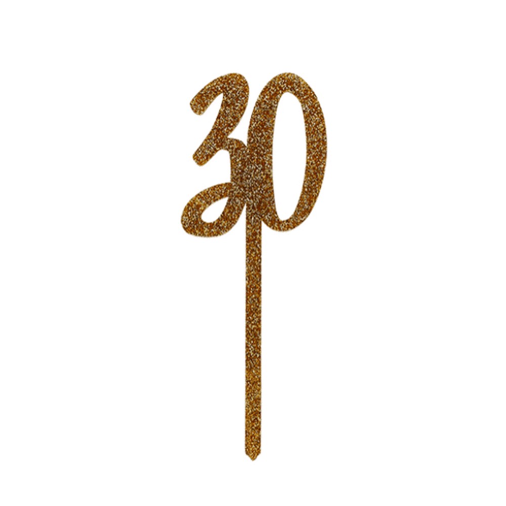 30 Års Kagetopper Guld - 1 stk (20 x 7,5 cm) | 30 år Kagefigur / kagetopper - Temashop