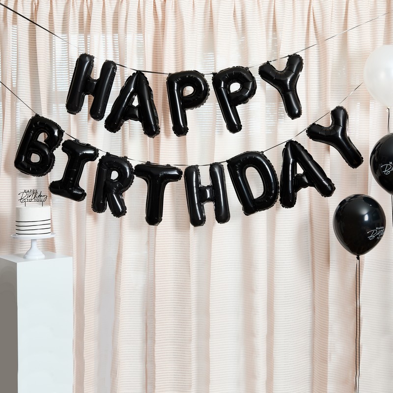 Monochrome Happy Birthday Ballonguirlande