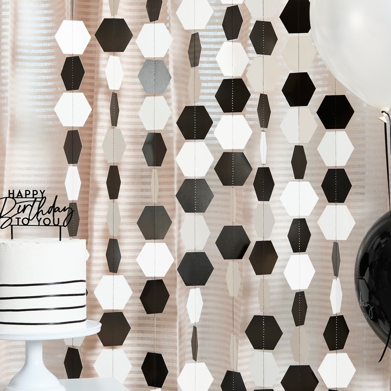 Monochrome Hexagon Backdrop - 1 stk (20 m) | Monokrom Vægbaggrunde - Temashop
