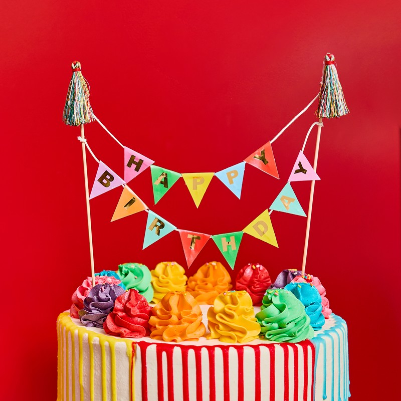 Premium Brights Happy Birthday Kagetopper - 1 stk | Karneval Kagefigur / kagetopper - Temashop