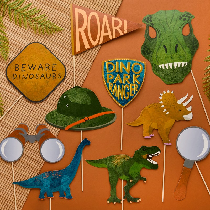 Dinosaur Party Fotorekvisitter - 10 stk | Dinosaurus Photobooth - Temashop