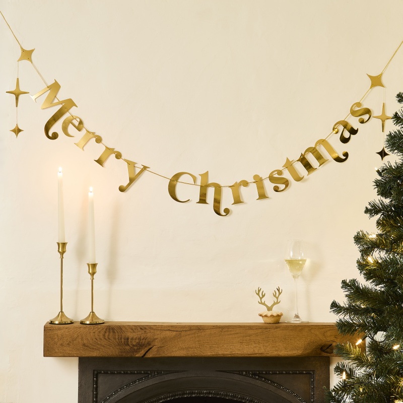 Merry Christmas Guirlande Guld - 1 stk | Julepynt Guirlander - Temashop