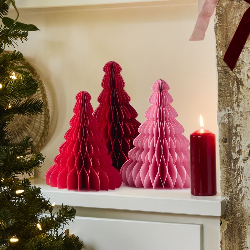 Honeycomb Juletræ Sæt Pink/Rød - 3 stk | Juletræ Honeycomb-figur - Temashop