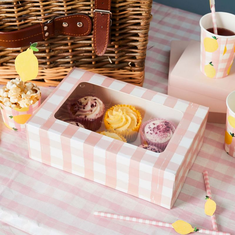 Gingham Pastel Cupcake Æske - 1 stk (27 x 23,5 cm) - Temashop