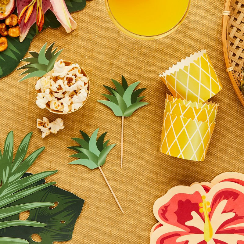Tropiske Ananas Bægre & Madpinde - 10 stk | Hawaii Bægre - Temashop