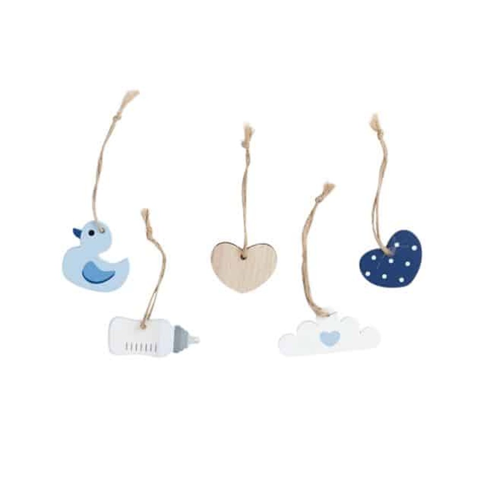 Babyshower Træ Gavemærker Blå - 5 stk | Baby Bordnumre / bordkort / holdere - Temashop