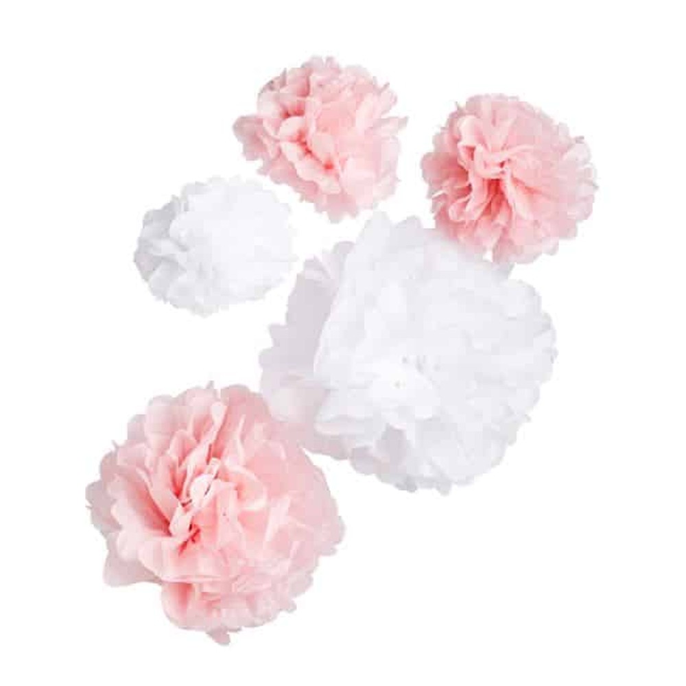 Pom Pommer Loftdekoration Lyserød/Hvid - 5 stk (20-30 cm) | Lyserødt Tema Pom pommer - Temashop