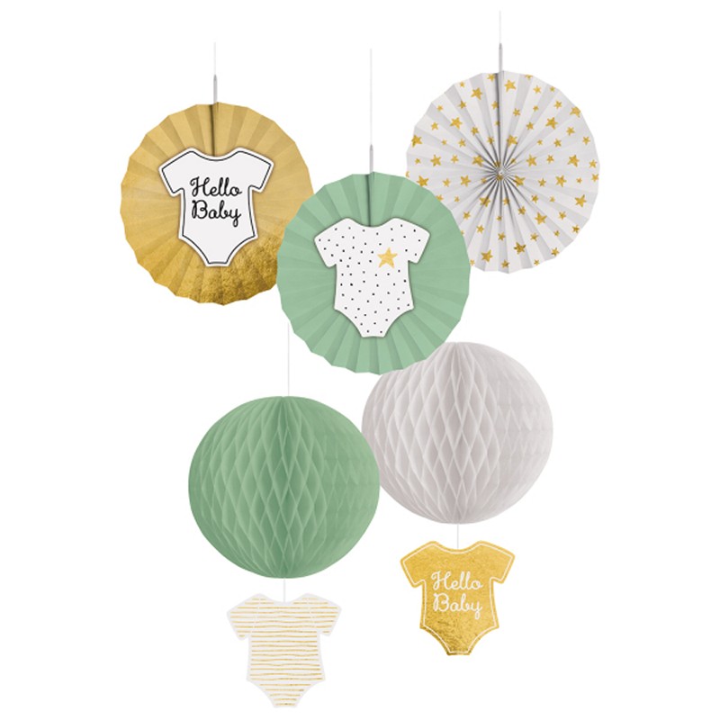 Hello Baby Loftspynt - 5 stk (30 cm) | Babyshower Spiraler/string - Temashop