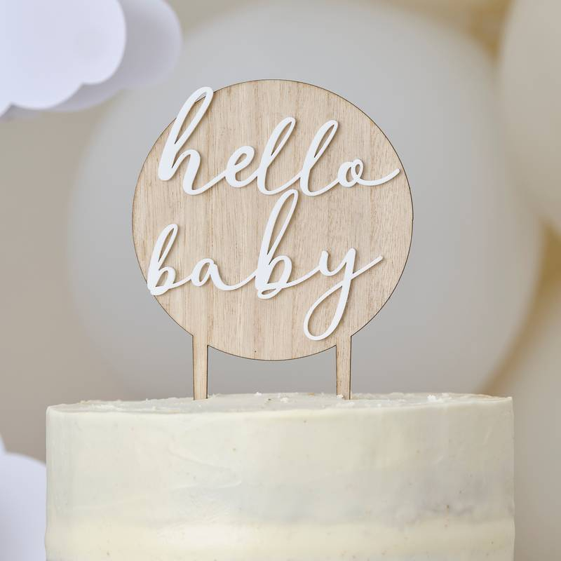 Hello Baby Træ Kagetopper - 1 stk (18 x 12 cm) | Babyshower Kagefigur / kagetopper - Temashop