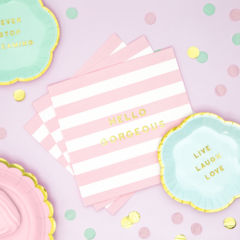 Hello Gorgeous Servietter Lyserød - 20 stk (33 x 33 cm) | Pink tema Servietter - Temashop