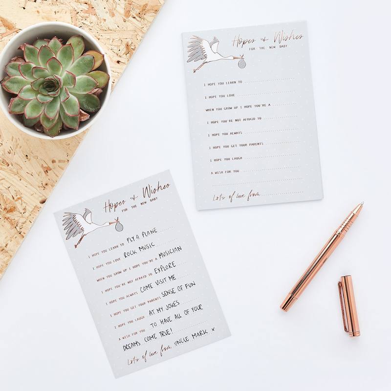 Hello Little One Hopes & Wishes Kort - 10 stk (10 x 15 cm) | Babyshower Kort / Invitationer / Gode råd - Temashop