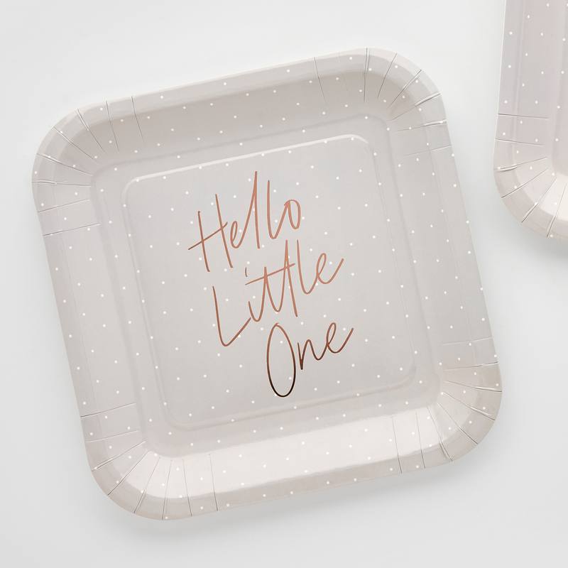 Hello Little One Tallerkener - 10 stk (22,5 x 22,5 cm) | Babyshower Tallerkner - Temashop