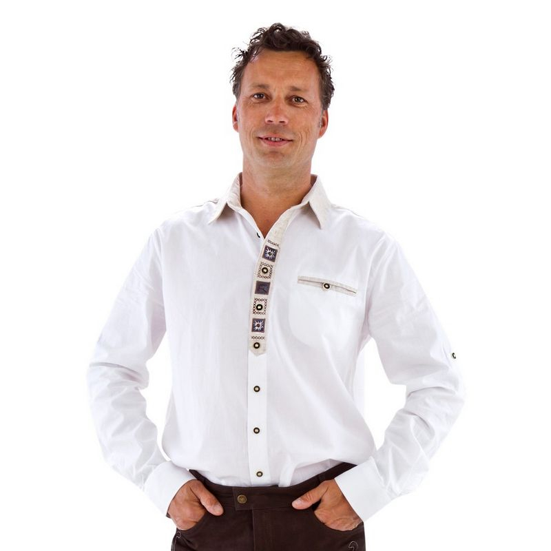 Tyrolerskjorte Traditionel Hvid - Anledninger kostume til voksne i størrelserne S-5XL | Oktoberfest kostume til mænd - Temashop