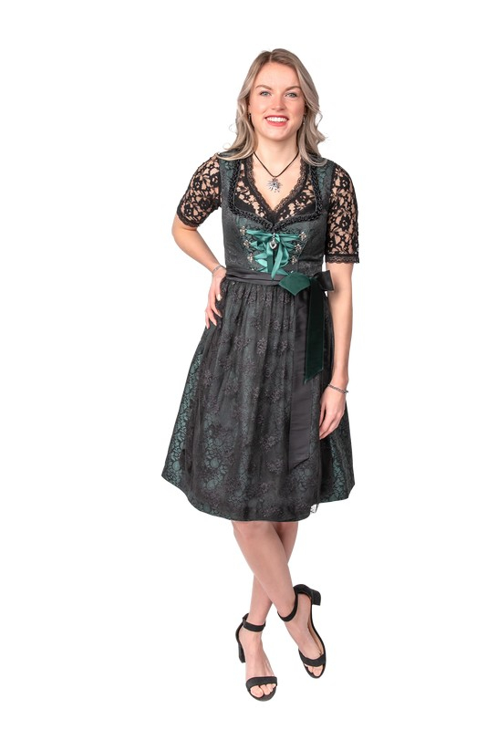 Dirndl Jacquard Sort/Grøn - Anledninger kostume til voksne i størrelserne XS-3XL | Oktoberfest kostume til kvinder - Temashop
