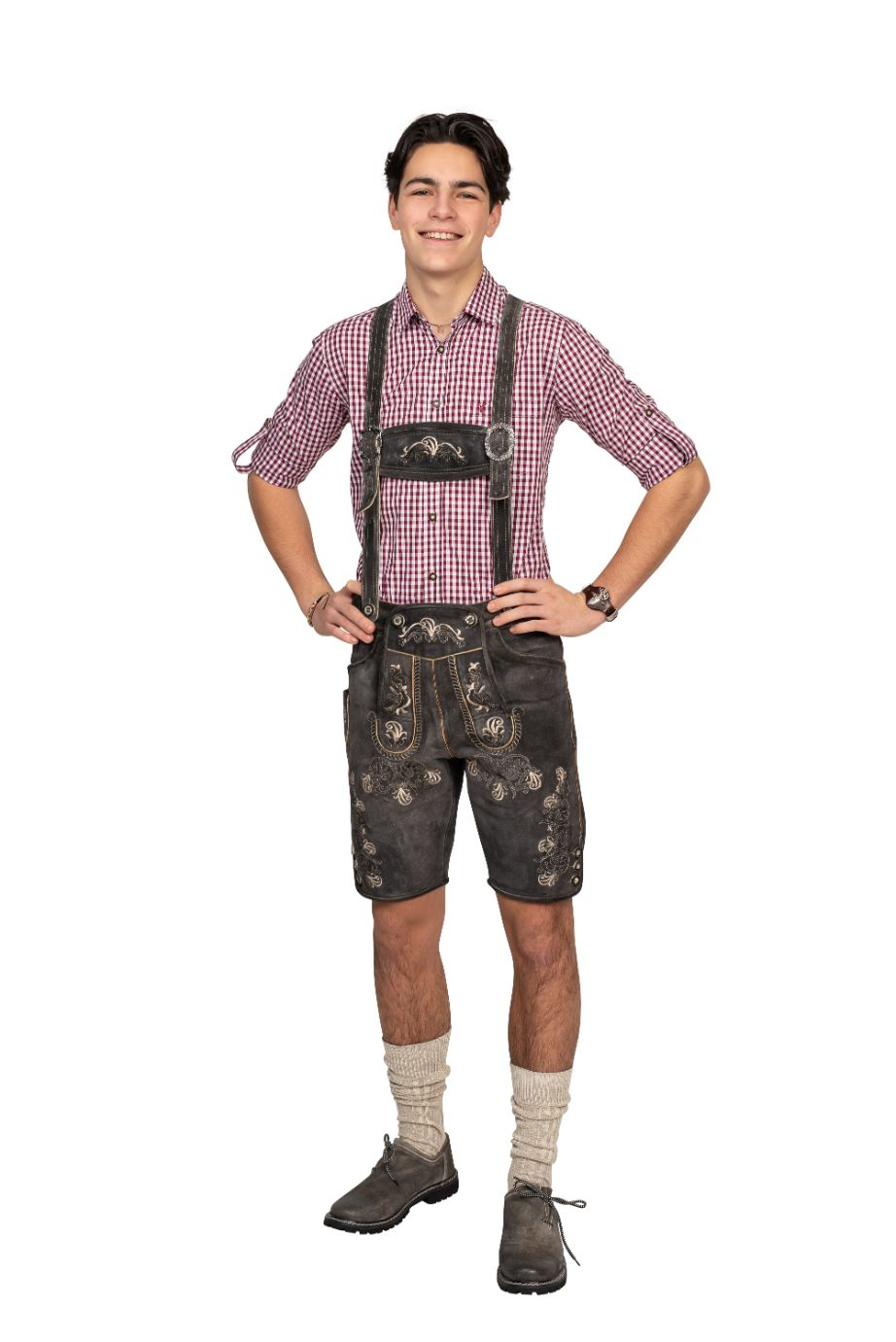 Lederhosen Antracitgrå - Anledninger kostume til voksne i størrelserne 2XS-5XL | Oktoberfest kostume til mænd - Temashop