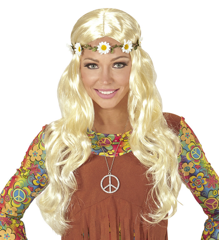 Hippie Paryk Med Blomsterkrans | 60'erne Hippie Paryk - Hovedtilbehør - Temashop