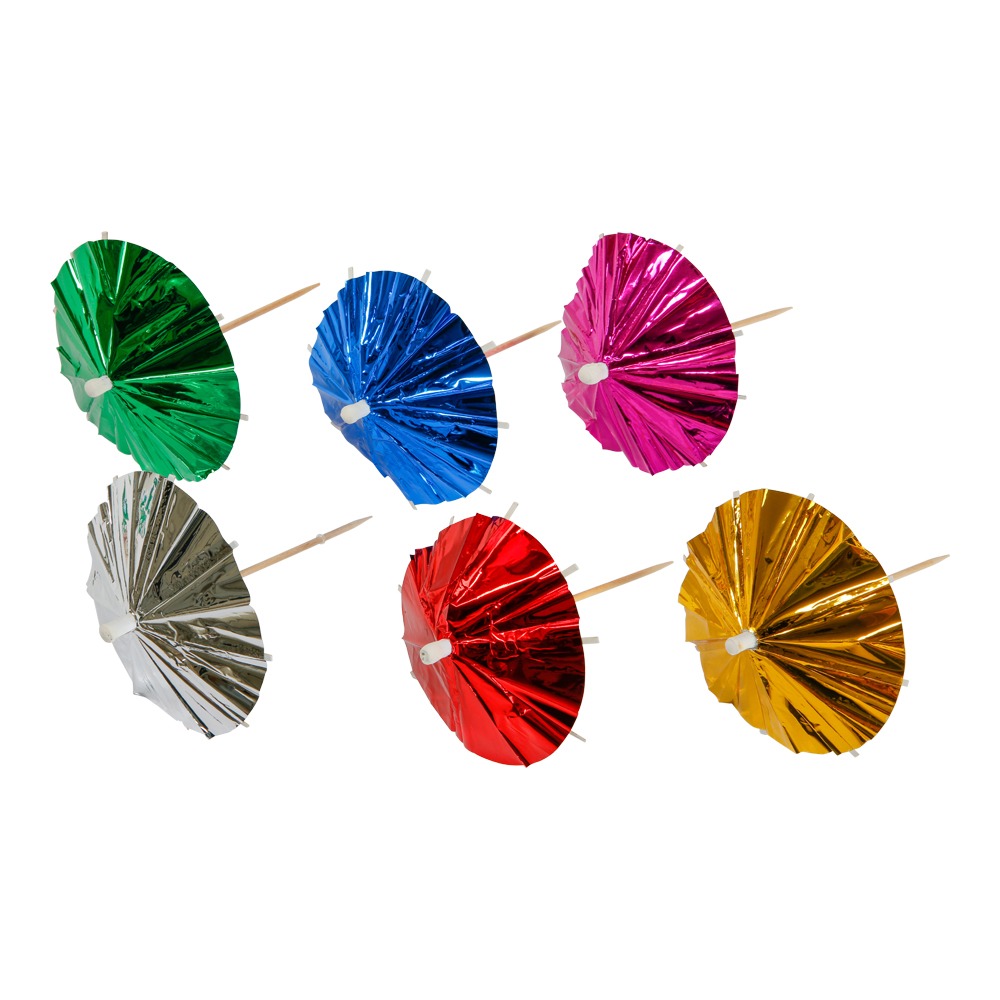 Paraply Kagepinde Multi - 10 stk (10 x 3,5 cm) | Konfetti tema Kagepinde - Temashop