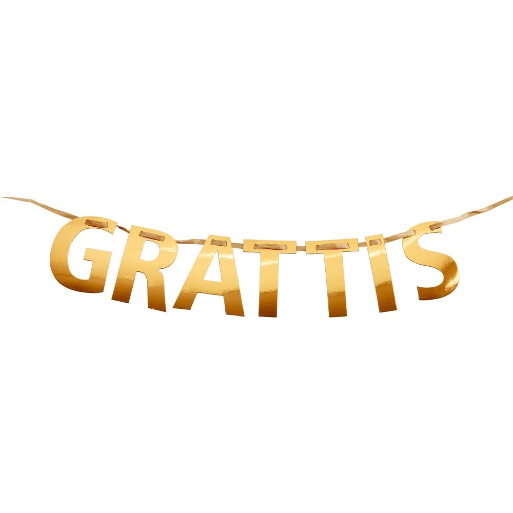 Grattis Banner Guld - 1 stk (2 m x 10 cm) | Sverige Guirlander - Temashop