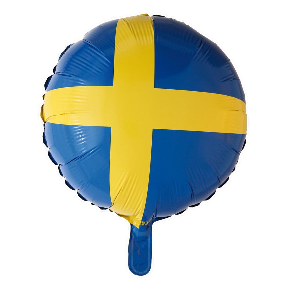 Sverige Folieballon Rund - 1 stk (46 cm) | Sverige Folieballoner - Temashop