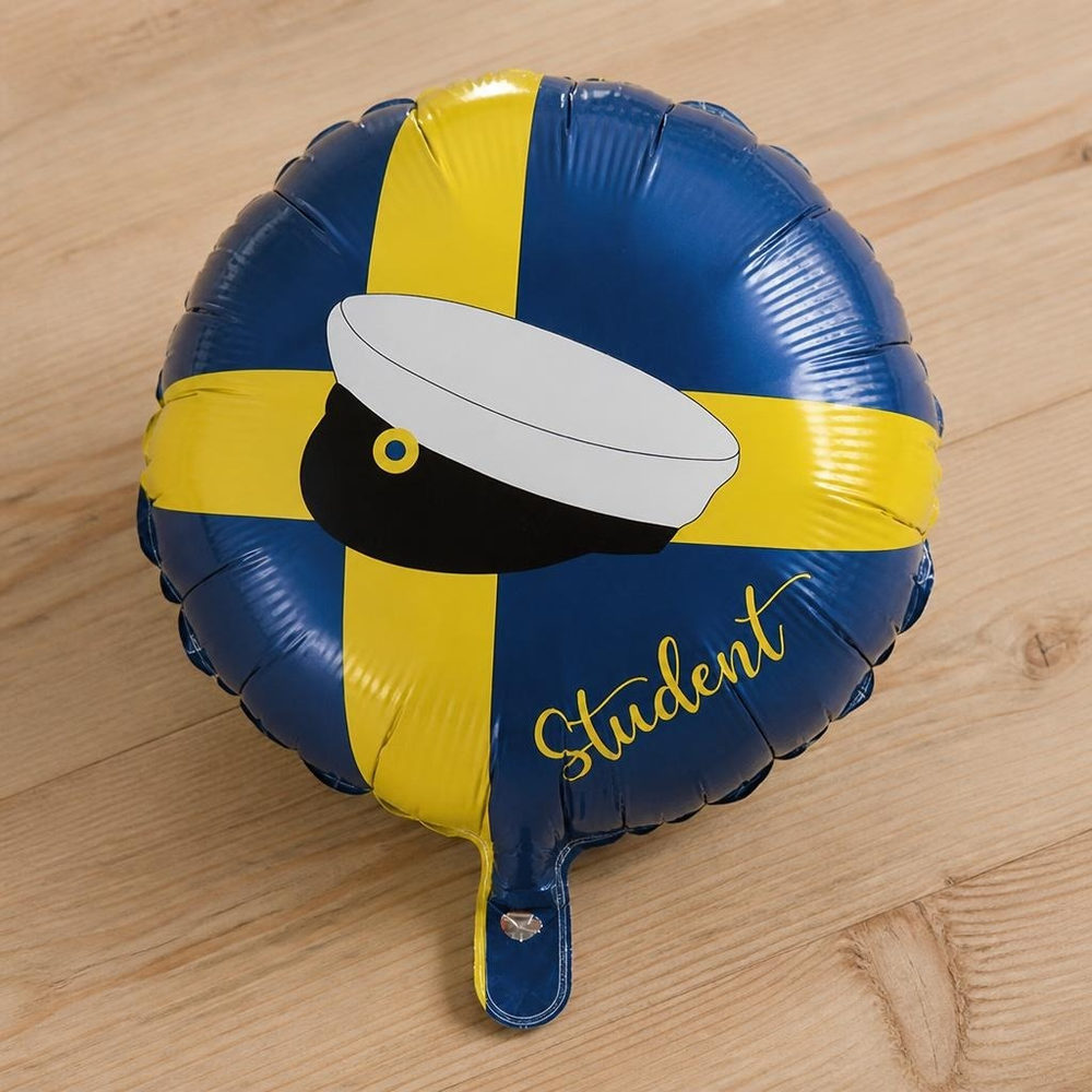 Rund Student Folieballon Blå/Gul - 1 stk (46 cm) | Sverige Folieballoner - Temashop