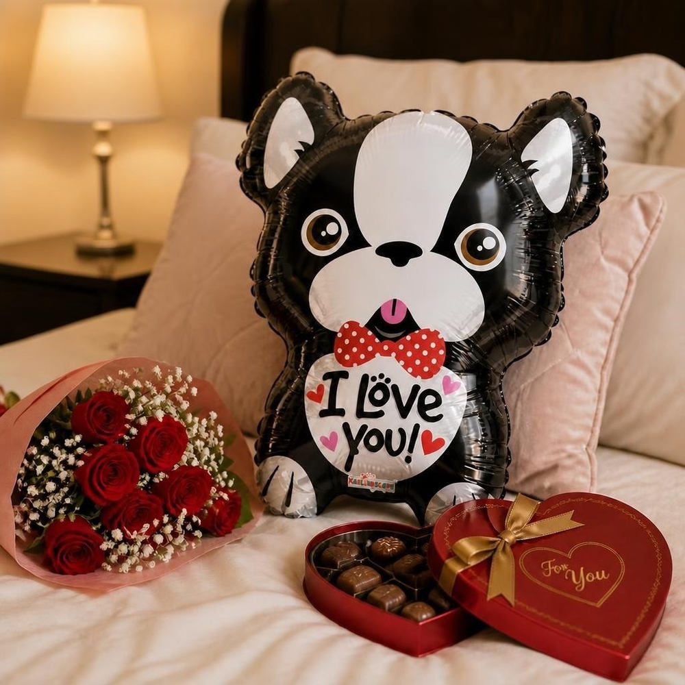 Fransk Bulldog I Love You Folieballon Sort