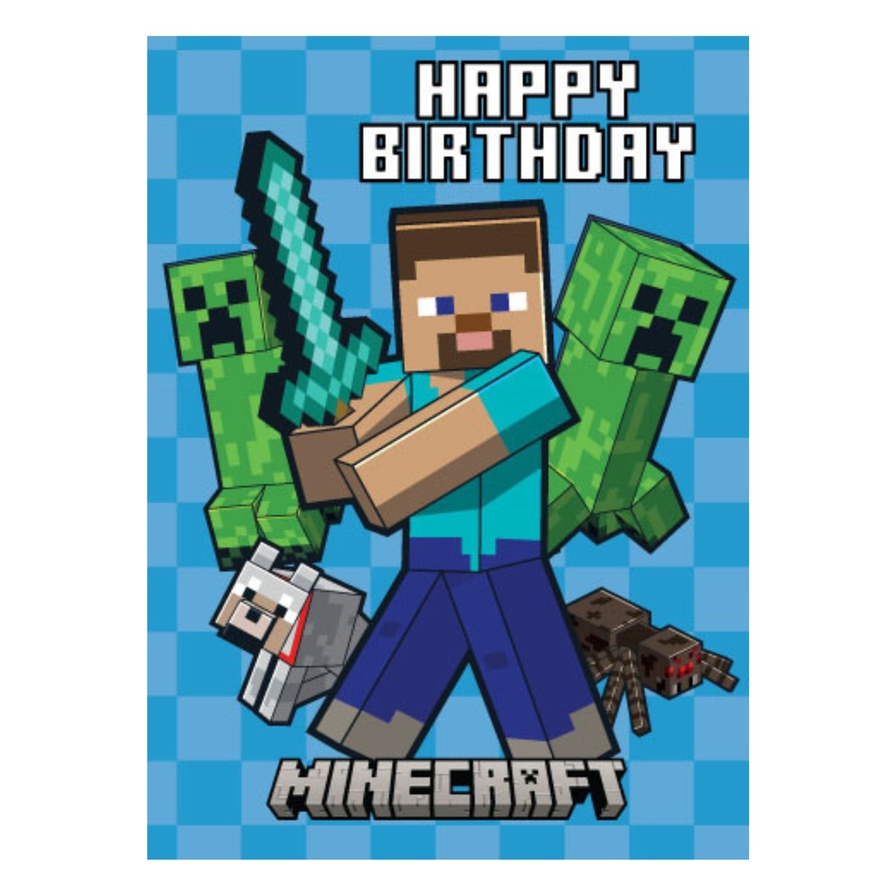 Happy Birthday Minecraft Kort - 1 stk (17 x 12 cm) | Minecraft Kort / Invitationer / Gode råd - Temashop