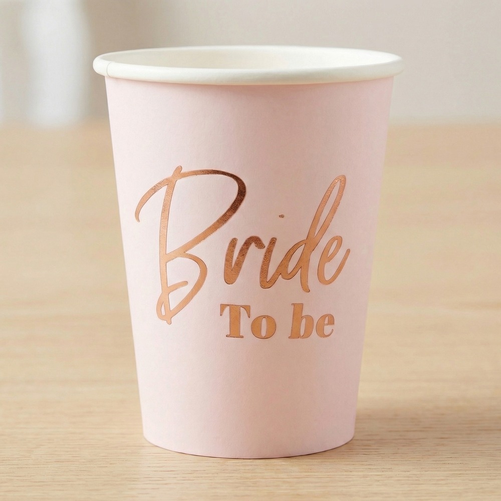 Bride To Be Papkrus Lyserød - 8 stk (270 ml) | Bachelorette Krus - Temashop