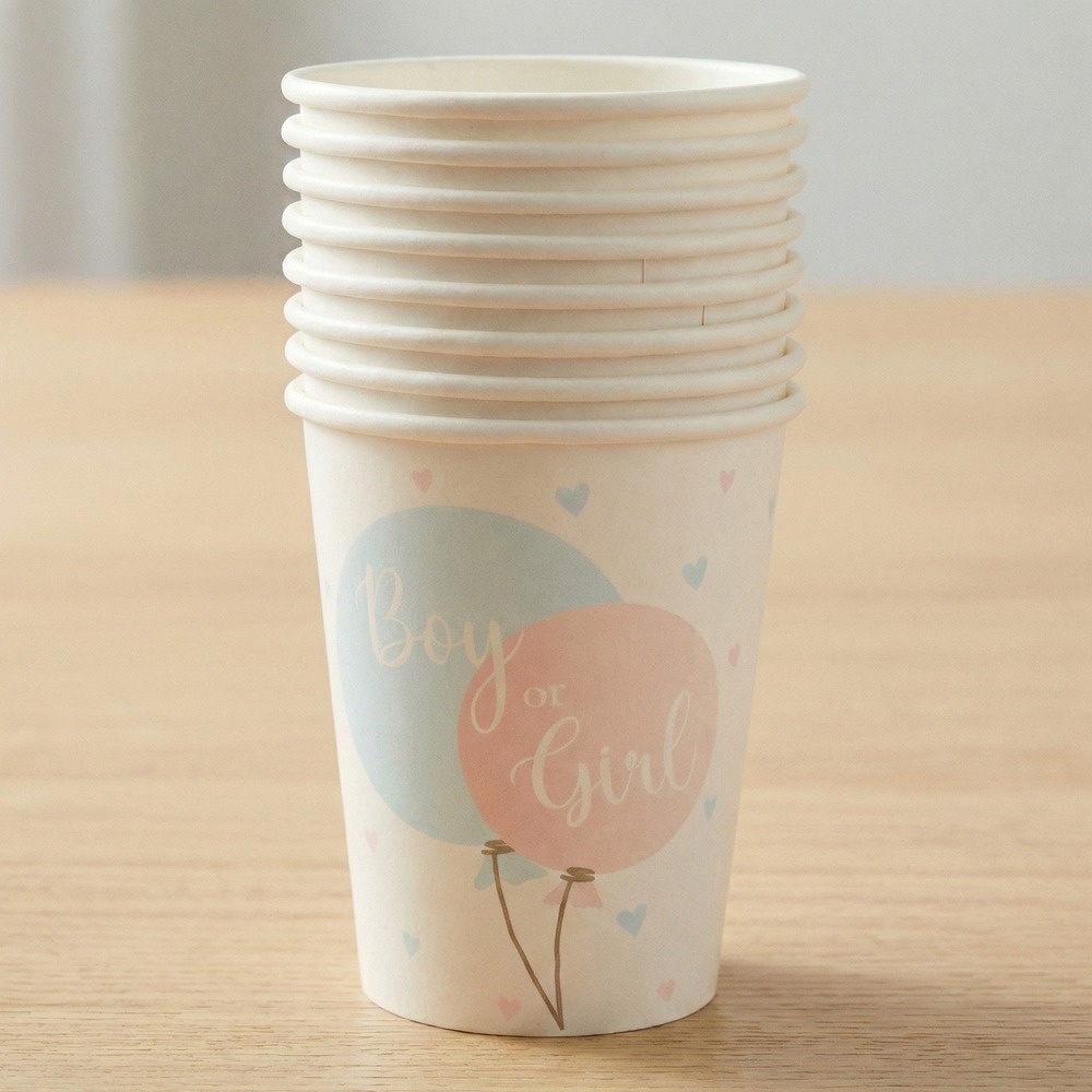 Boy Or Girl Papkrus - 8 stk (270 ml) | Gender Reveal Krus - Temashop