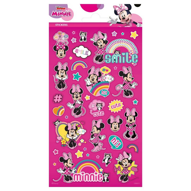 Minnie Mouse Glitter Klistermærker - 1 ark | Minnie Mouse Klistermærke - Temashop