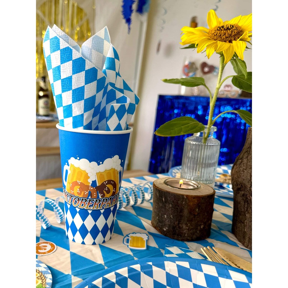 Oktoberfest Papkrus Blå/Hvid - 6 stk (470 ml) | Oktoberfest Krus - Temashop
