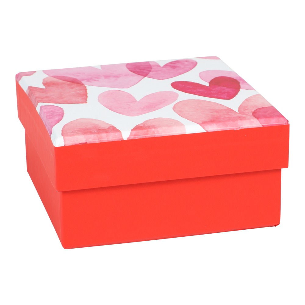 Gaveæske Hjerter Rød - 1 stk (10 x 10 cm) | Valentinsdag Æsker - Temashop