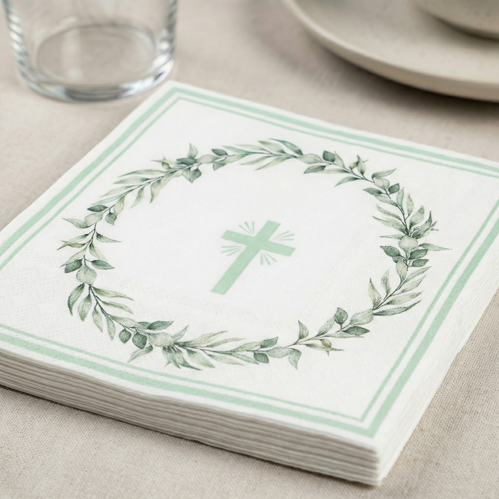 Kristent Kors Servietter - 16 stk (33 x 33 cm) | Konfirmation Servietter - Temashop