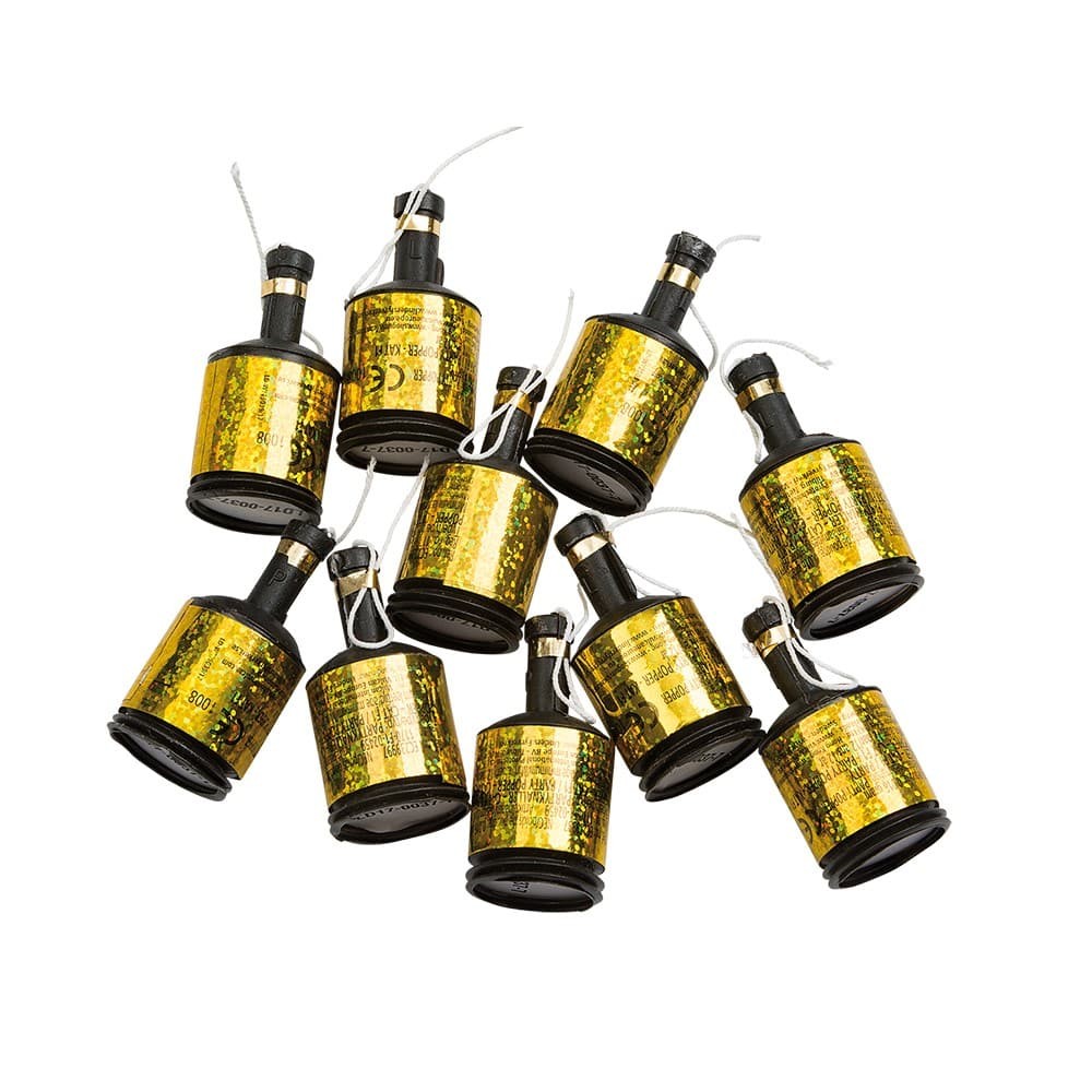 Party Poppers Guld - 8 stk (10 cm) | Nytår Konfetti - Temashop