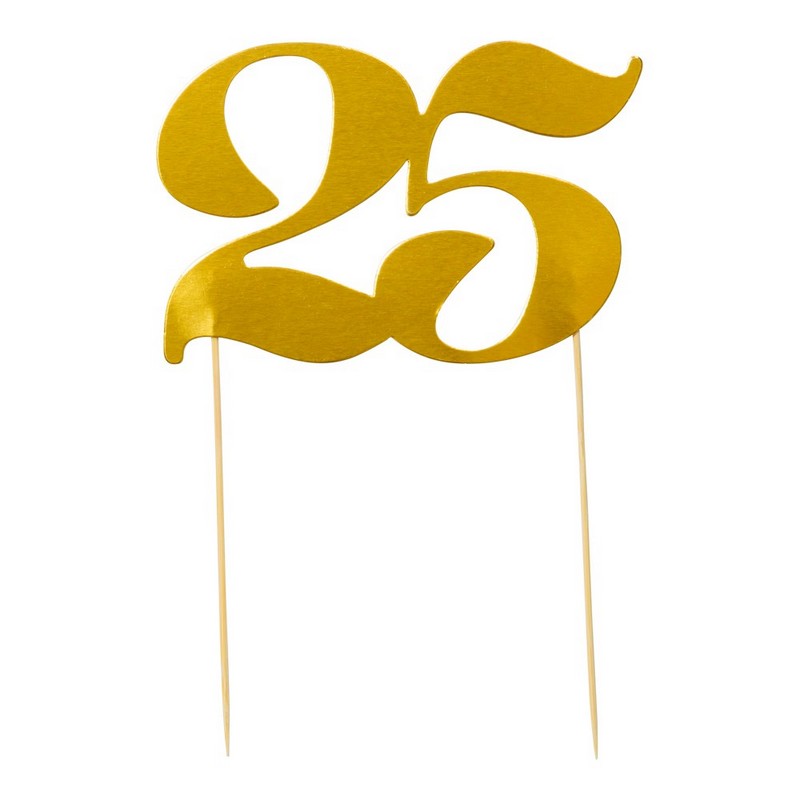 25 Års Kagetopper Guld - 1 stk | Guldbryllup Kagefigur / kagetopper - Temashop