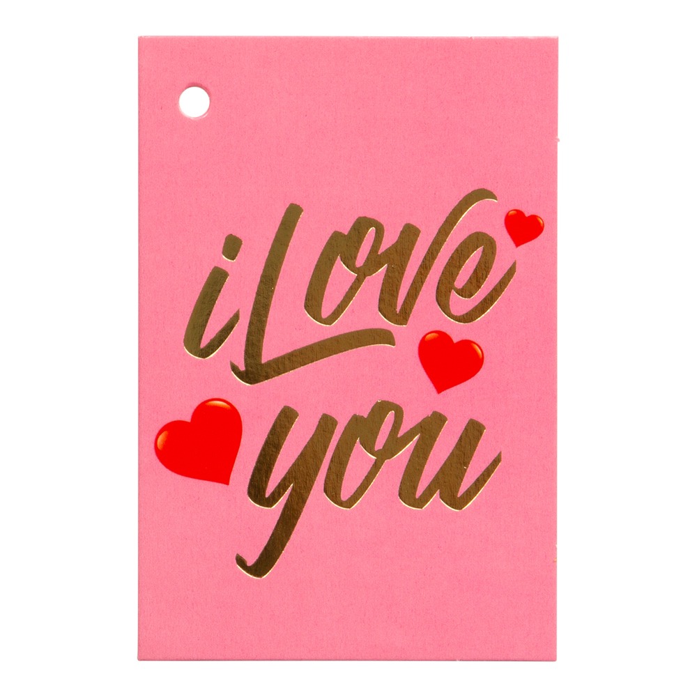I Love You Kort Lyserød - 1 stk (9,6 x 6,5 x 0,2 cm) | Valentinsdag Kort / Invitationer / Gode råd - Temashop