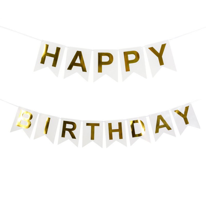 Happy Birthday Flagguirlande Guld/Hvid