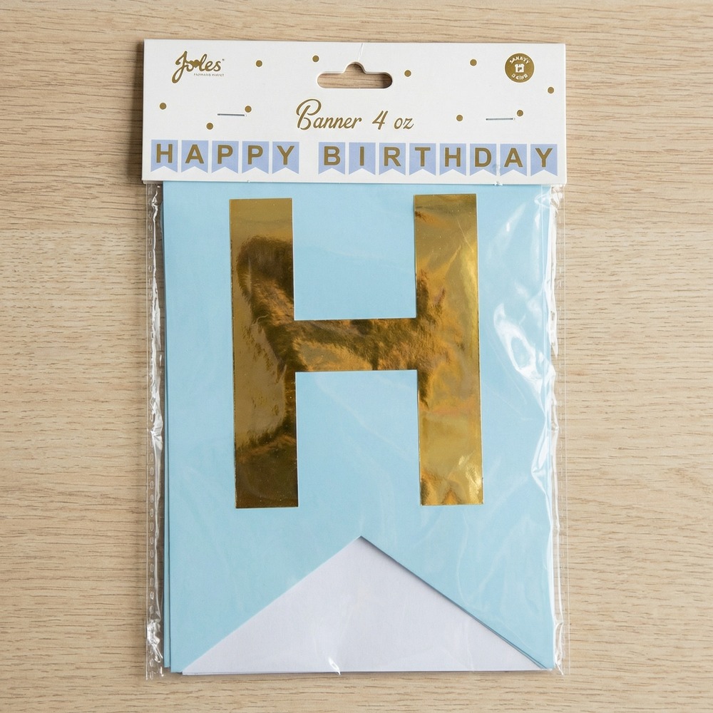 Happy Birthday Vimpelguirlande Lyseblå - 1 stk (17 x 23 cm x 4 m) | Lyseblåt Tema Guirlander - Temashop
