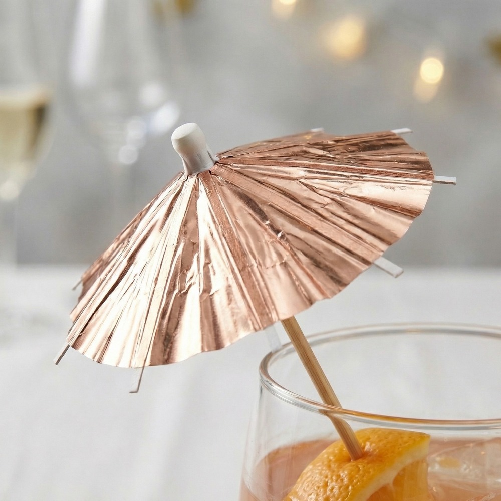 Cocktailparaplyer Rosaguld - 10 stk | Rosaguld tema Drinkspinde - Temashop