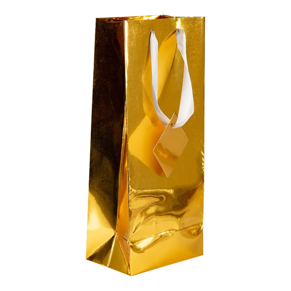 Metallisk Vinpose Guld - 1 stk (30,5 x 12,5 x 9 cm) | Guld tema Poser / Goodiebags - Temashop
