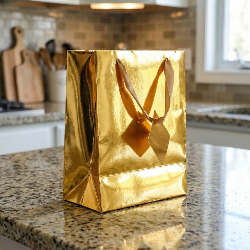 Metallisk Gavepose Guld Medium - 1 stk (23 x 17,5 cm) | Guld tema Poser / Goodiebags - Temashop