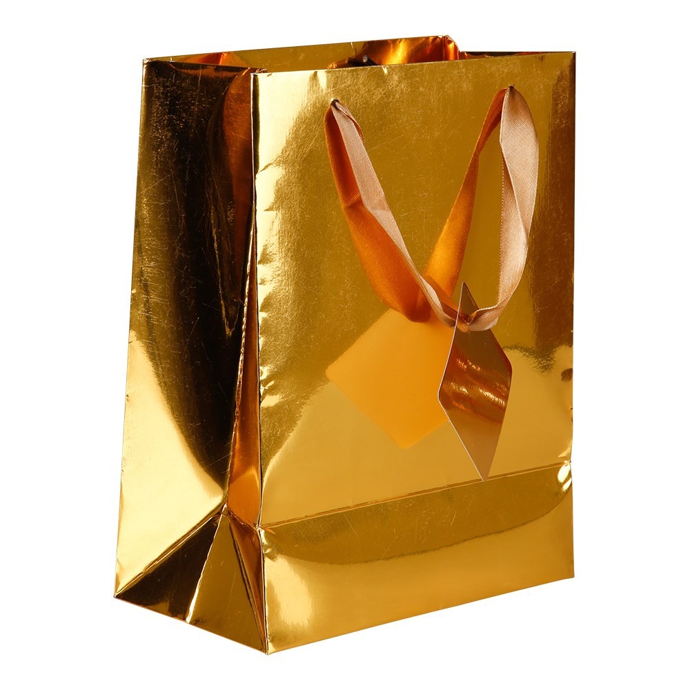 Metallisk Gavepose Guld Stor - 1 stk (35 x 23 cm) | Guld tema Poser / Goodiebags - Temashop