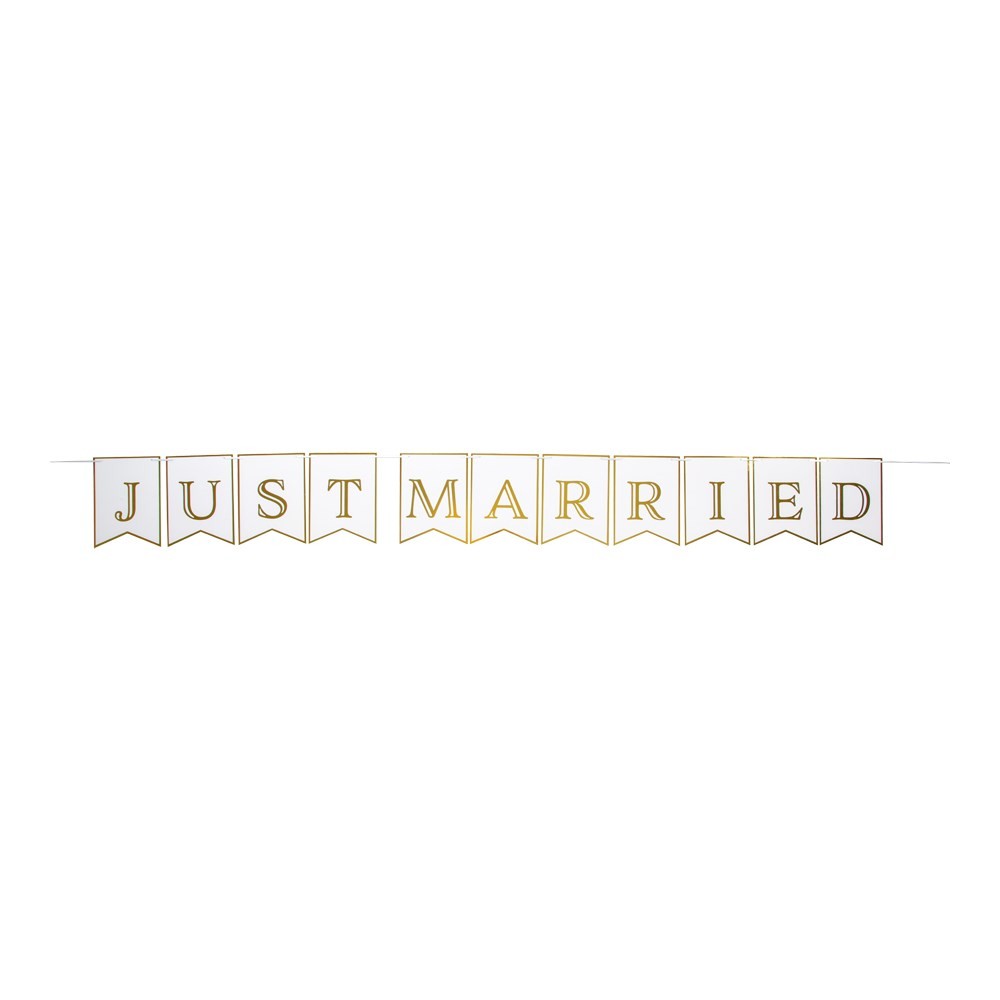 Just Married Flagbanner Hvid/Guld