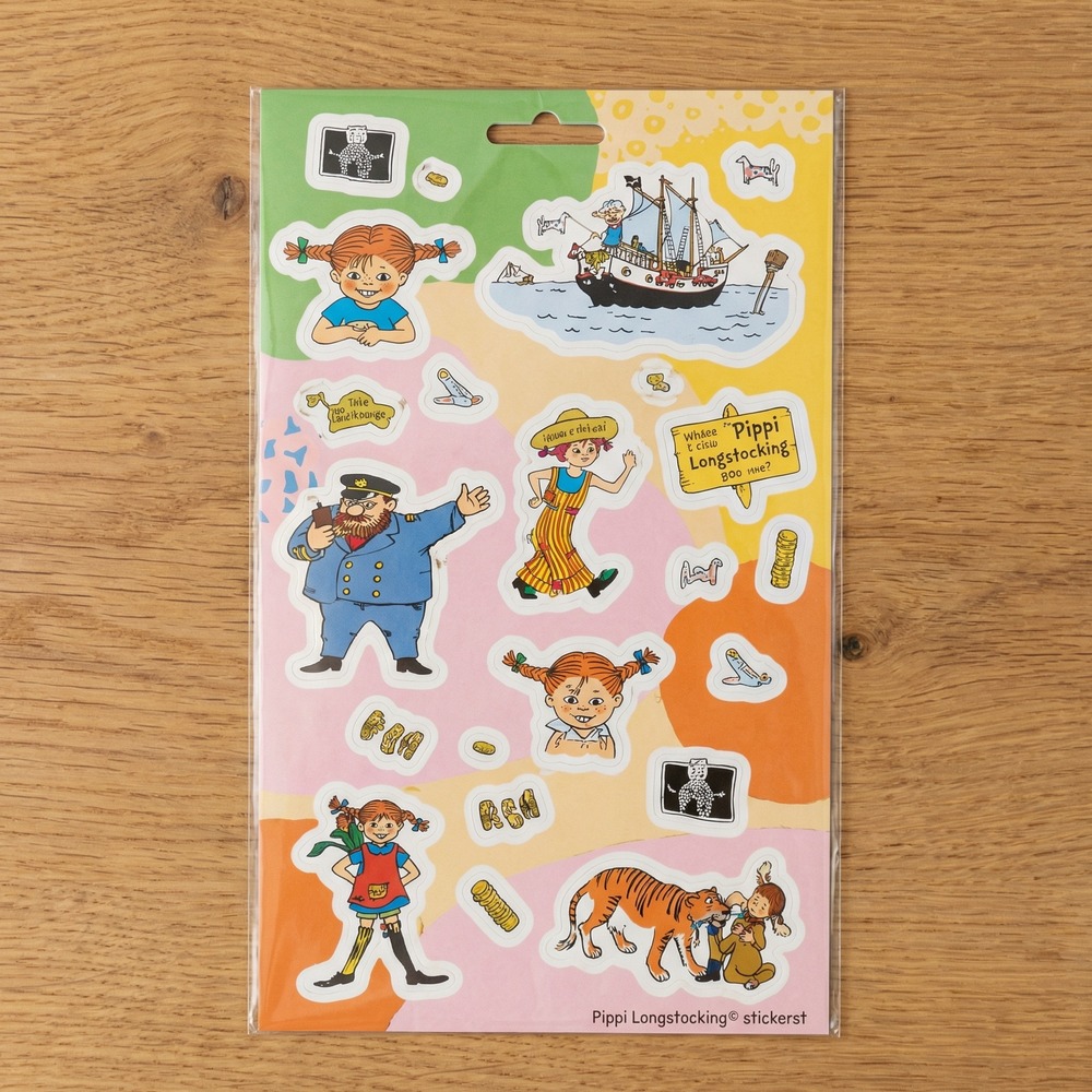 Pippi Langstrømpe Klistermærkebog - 1 ark (15 x 25 cm) | Pippi Klistermærke - Temashop