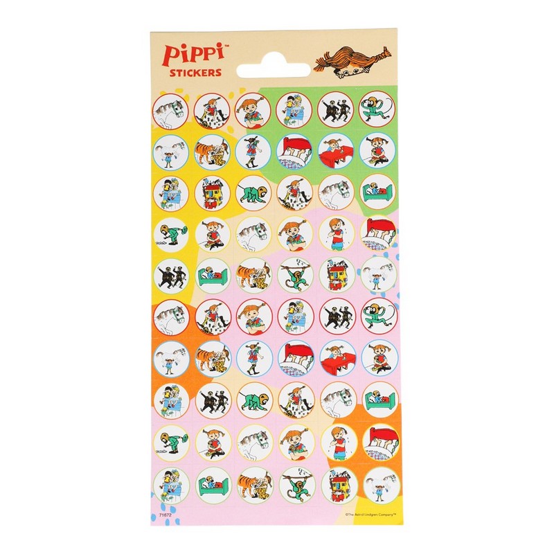 Pippi Langstrømpe Klistermærkeark - 1 ark | Pippi Klistermærke - Temashop
