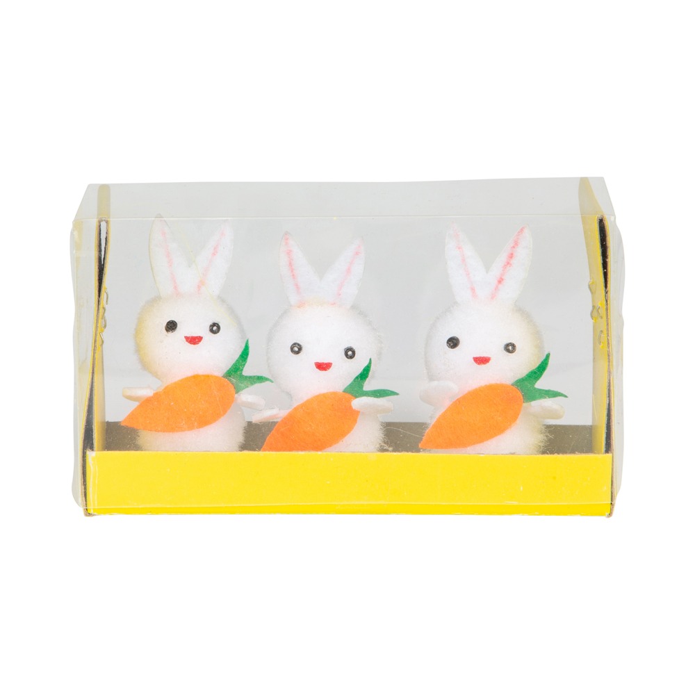 Påskekaniner Med Gulerod Hvid - 3 stk (4 x 2,8 x 2,8 cm) | Kanin Påskepynt - Temashop