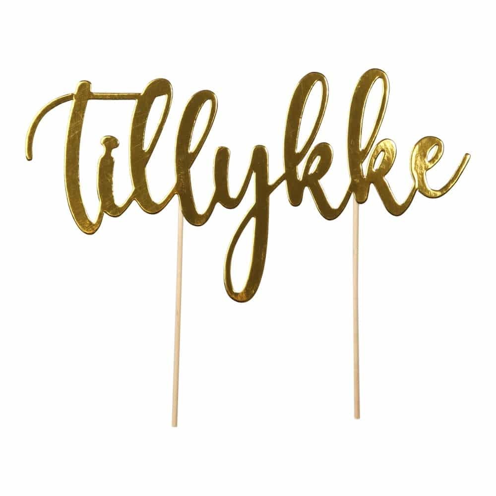 Tillykke Kagetopper Guld - 1 stk (16 x 20 cm) | Tillykke Kagefigur / kagetopper - Temashop