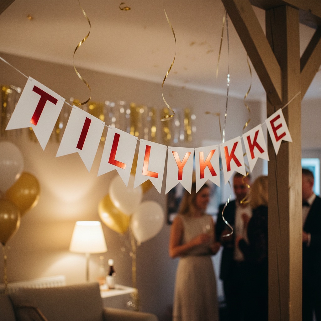 Tillykke Banner Rød - 1 stk | Danmark Guirlander - Temashop
